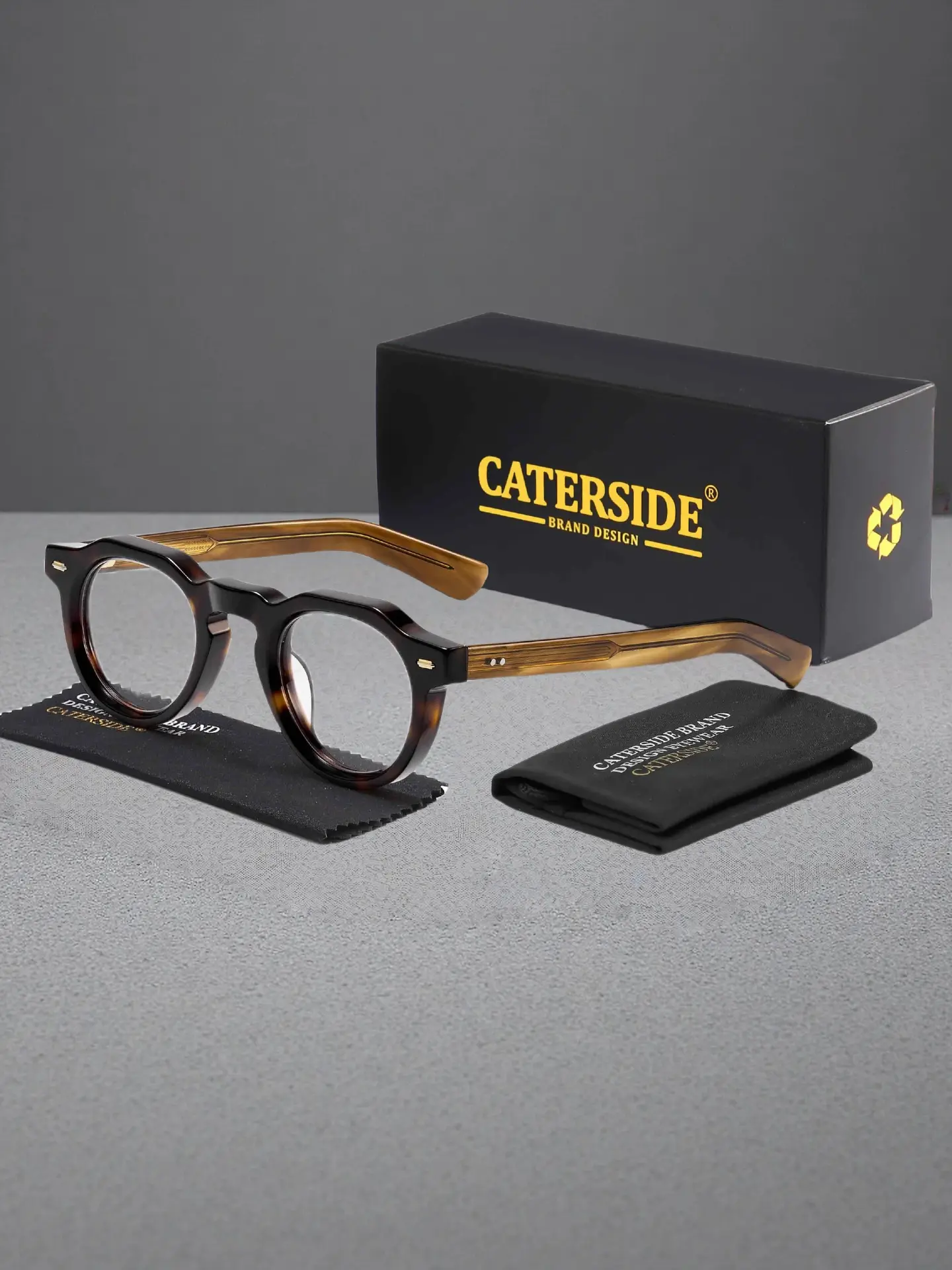 CATERSIDE One Pair With Packaging Unique Retro Thick Frame Round Flat Glasses Frame CP Temple Tips Plastic Frame Simple Punk Street Style Unisex Suitable for Street Photography Music Festival Party Travel Beach Road Trip Stylish Glasses