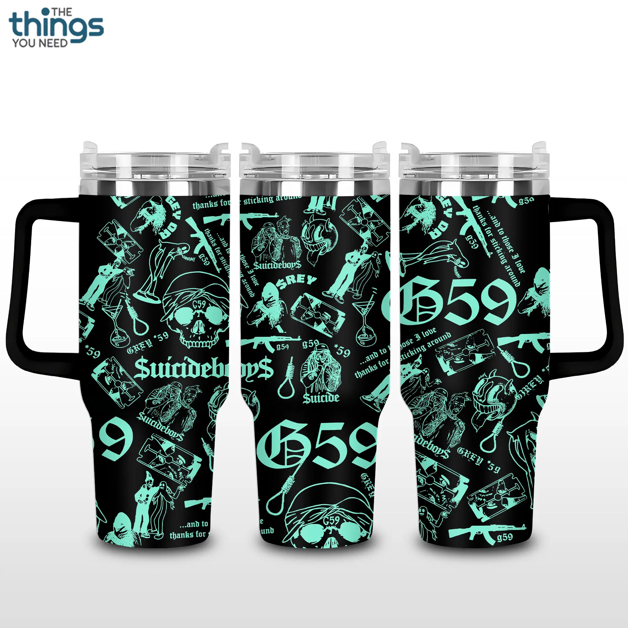 Suicideboys Green G59 20oz - 40oz With Handle Tumbler, Dark Trap Music Stainless Steel Tumbler, Underground Rap Fan Gift, Gothic Aesthetic Drinkware, Perfect Gift For Rap Lovers,Optical