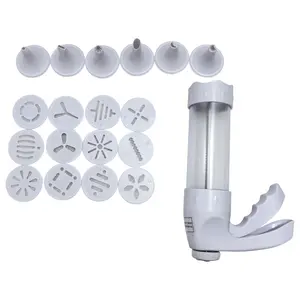 Yokoma Plastic Cookie Gun Press Kit, Equipped with 12 Shape Discs and 6 Icing Nozzles, Easy DIY Cookies & Cake Decorating for Home Baking