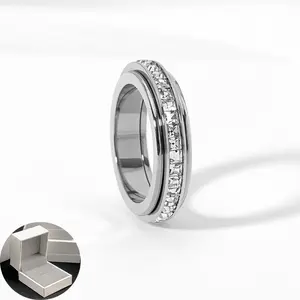 Anxiety Rings for Women and men Titanium Steel Spinner Fidget Band Rings Cubic Zirconia Relieving Anxiety Wedding Promise Lucky Rings Comfort Fit Size 5 to 10