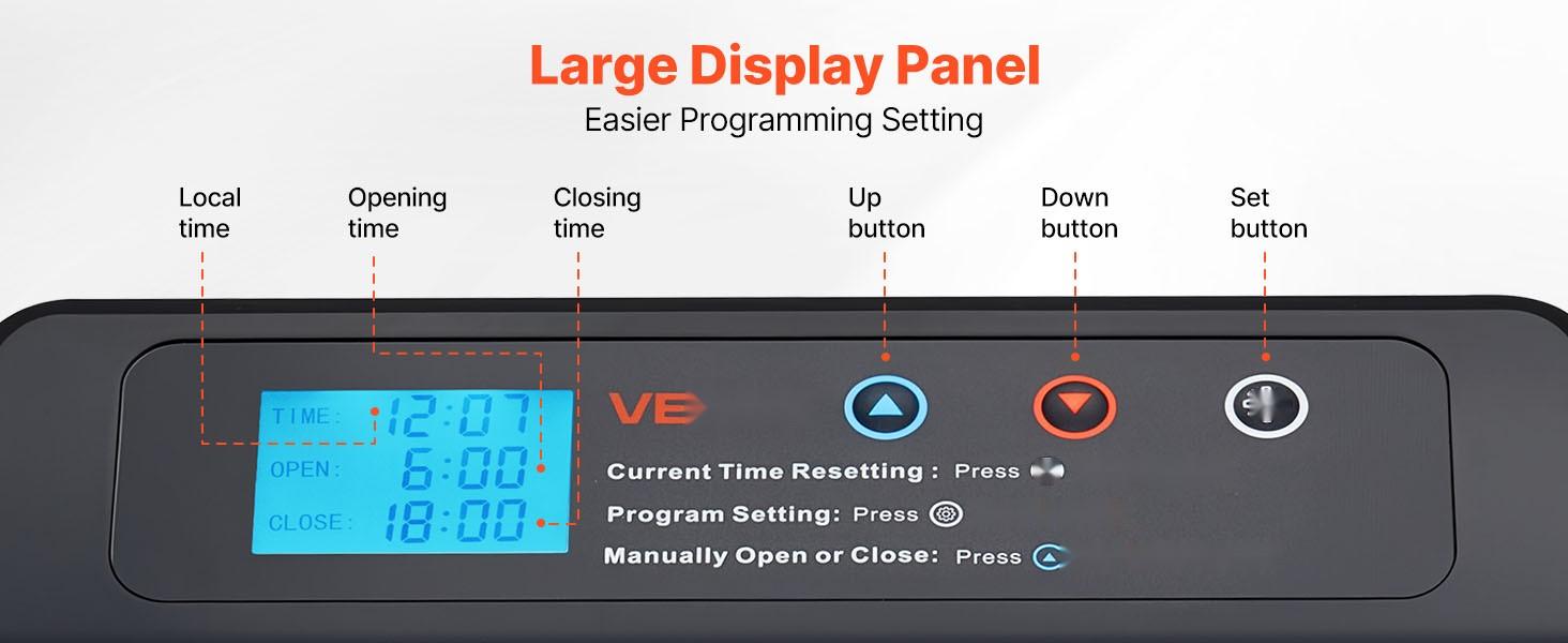Automatic Chicken Coop Door System, Battery-Powered Door Opener with Timer and Manual Setting, Anti-Pinch Security, Durable Aluminum Alloy Construction, Weatherproof Sealing, Chick Run Gate, Orange