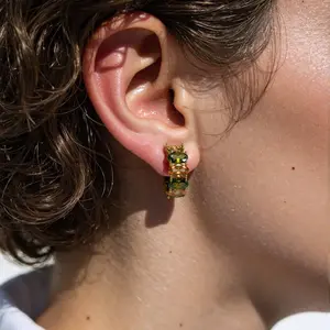 Swyii Aura Two-toned Gemstone Ear Huggies, Multicolor Fashion Jewelry, Holiday Gift for Wife & Girlfriend, Non Tarnish, Trendy All-match & New Year Stuffers, Holiday Haul Deals, Sparkle Season