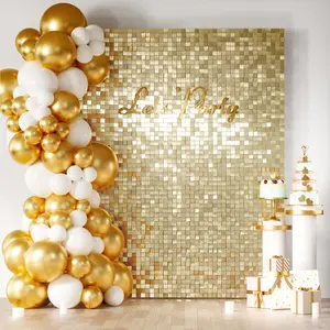 COKAOBE Shimmer Wall Backdrop, 24PCS Square Sequin Shimmer Backdrop Panel, Photo Backdrops for Birthday, Anniversary, Wedding, Graduation & Bachelorette Party Decoration
