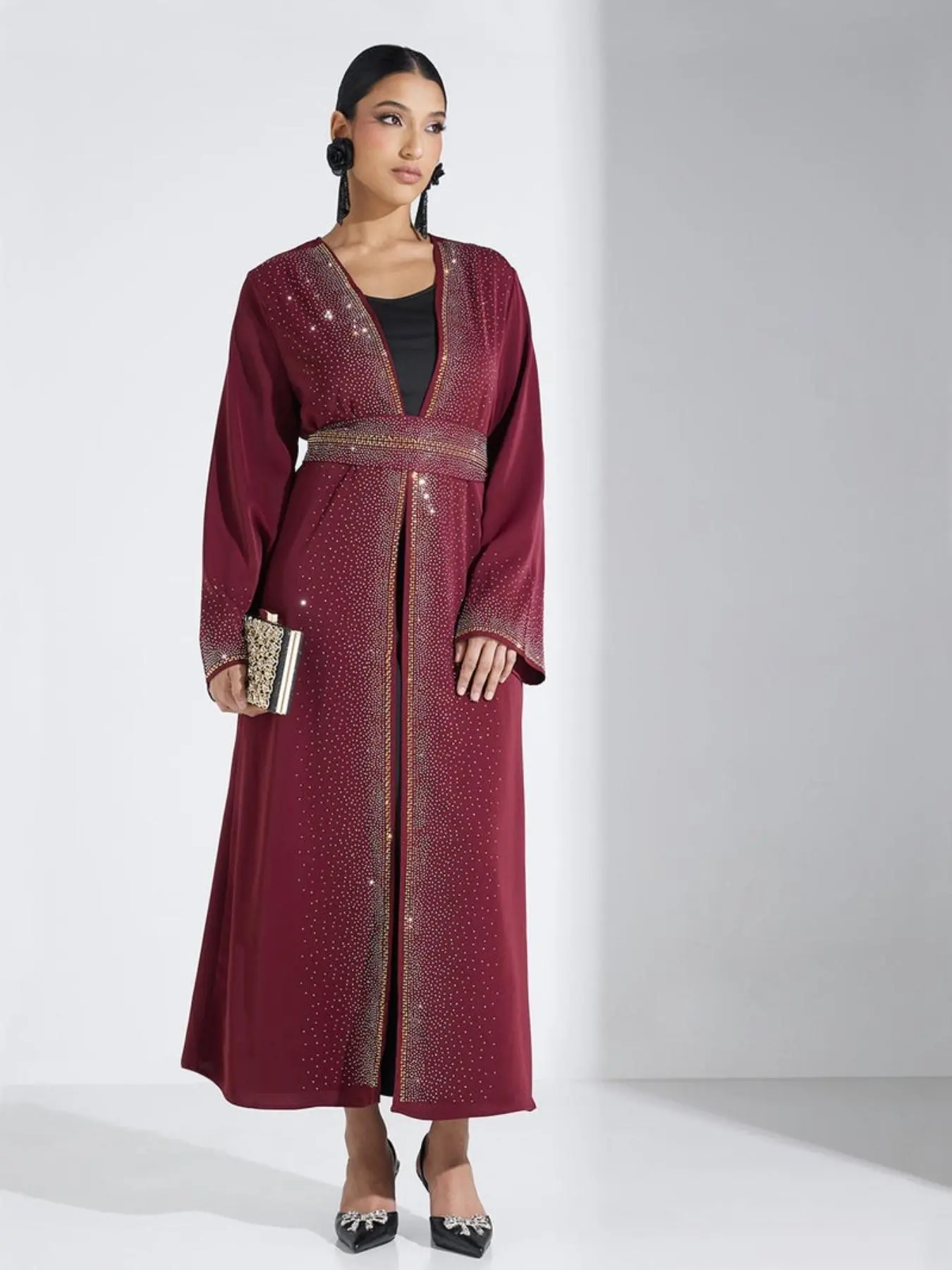 Women's Glitter Sequin Open Front Abaya, Modest Long Sleeve Muslim Dress  for Party Wedding Guest, Ladies Islamic Clothing Modesty Muslim Clothing  for All Seasons Loose Abayas - TikTok Shop