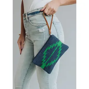 Navy & Green Western Wristlet