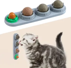 Catnip Ball Cats 4 Pack Edible Kitten Chew Toys with Catnip Gall Fruit Flavors Cats Lick Dental Teeth Cleaning Cats Wall Treats