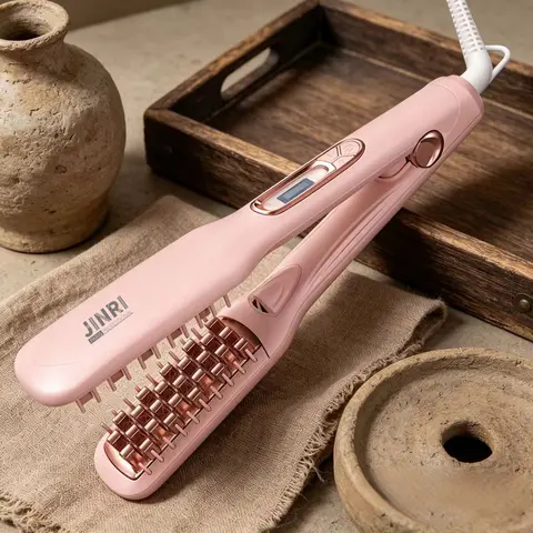 JINRI Volumizing Ceramic Hair Iron, Pumped-Up Volume, Adjustable Temp, 360 ° Tail Rotation, Lasting Hair Volume, for Short Or Thin Hair, Dual Voltage（100-240V）, Pink tiktokshopbacktoschool
