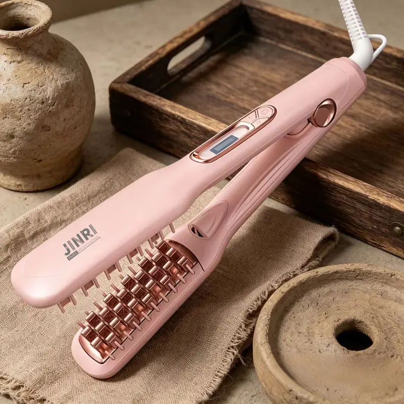 JINRI Volumizing Ceramic Hair Iron, Pumped-Up Volume, Adjustable Temp, 360 ° Tail Rotation, Lasting Hair Volume, for Short Or Thin Hair, Dual Voltage(100-240V), Pink tiktokshopbacktoschool