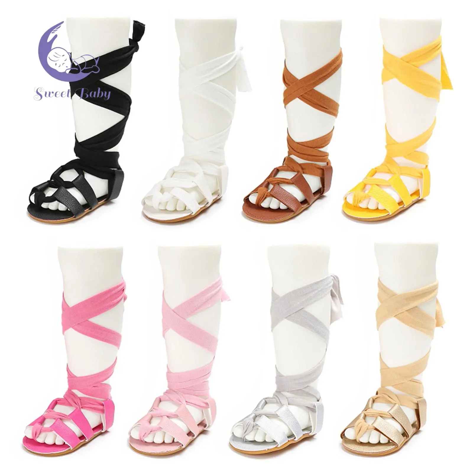 Baby Girls PU Leather Sandals Rubber Sole First Walkers Roman Bandage Beach Sandal Shoes
