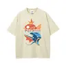 Men's Oversized Loose Fit Stretch Casual Short-Sleeve Washed Cotton T-Shirt - Pocket Monsters Magikarp Gyarados Evolution "No Pain No Gain" Graphic, Retro Vintage Distressed Unisex Anime Streetwear Top