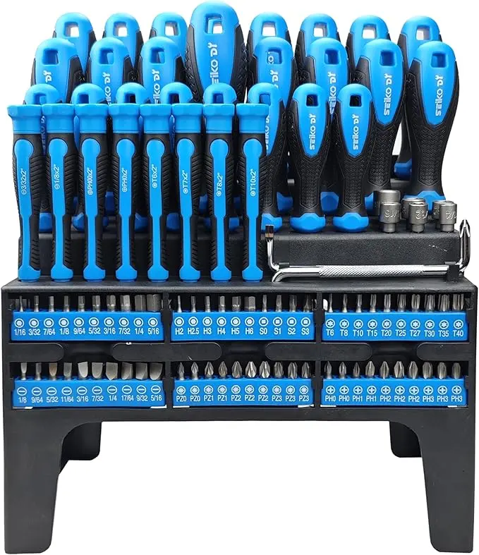 100-Piece Magnetic Screwdriver Set with Plastic Racking, Includes SAE & Metric Hex Keys, Precision Screwdriver and Magnetizer Demagnetizer DIY Tools for Men Tools Gift