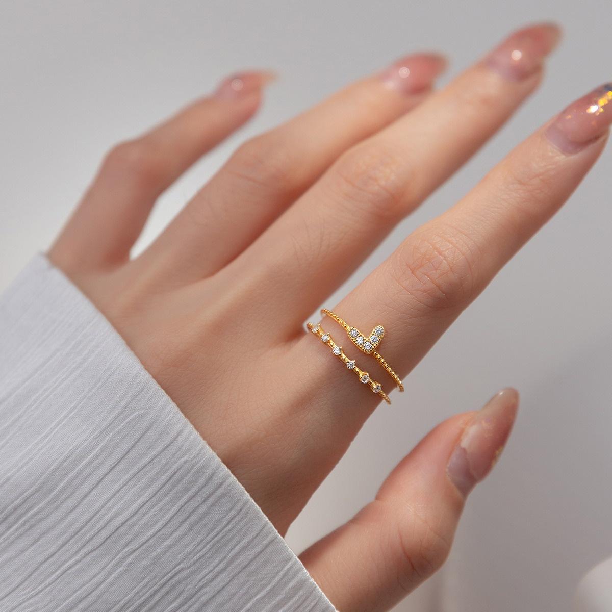 Minimalist Double Band Sparkle Open Ring, Sleek V-Shape Design Adjustable Ring, Elegant Feminine Everyday Wear Jewelry, Stackable Layering Accessory, Ideal Gift for Fashion Lovers