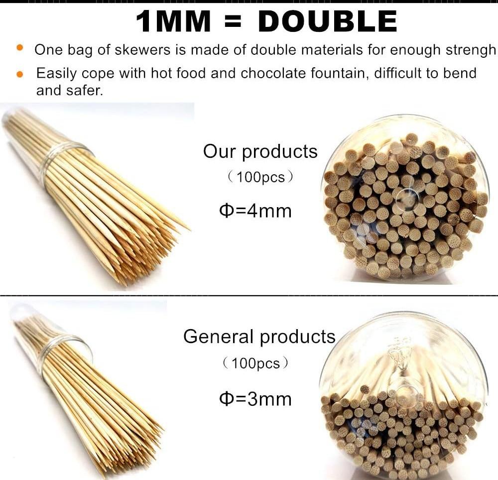 6" Natural Bamboo Skewers for BBQ, Appetiser, Fruit, Cocktail, Kabob, Chocolate, Fountain Grilling Barbecue, Kitchen Crafting and Party Φ=4mm, (100 PCS)