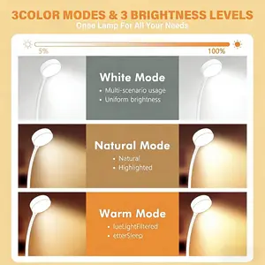 Portable Clip-On Book Light - Rechargeable Night Light with Adjustable Lighting, 70H Battery Life, 3 Eye-Care Modes, Modern Ambient Lamp for Night Readers (Indoor Lighting) Dimmable Mood Lamp Dimmable Bedroom Lamps