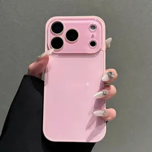 Candy Macaron Crystal Clear iPhone Case, Skin-Feel Soft TPU Bumper & Hard PC Back, Full Lens Protection, Cute Minimalist Pink & White, Compatible with iPhone 17/16/15/14/13 Pro Max Plus