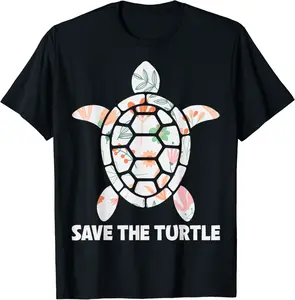 Save Turtles in Sea Floral Graphic Plus Size Awareness T-Shirt - Ronniemu Shop 96B09DGDD1SG