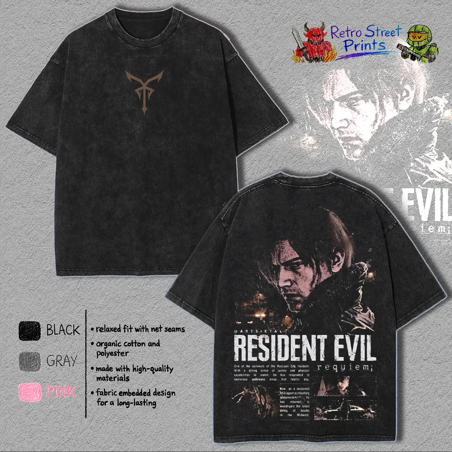 Resident Evil Leon Kennedy Requiem Vintage Wash T-Shirt, Tank Top, Hoodie Raccoon City Survivor Graphic T-Shirt, Biohazard 4 Remake Streetwear, Acid Wash Mineral Oversized Sweatshirt, DSO Agent Aesthetic, Gamer Fan Gift, Unisex Cotton Apparel
