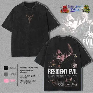 Resident Evil Leon Kennedy Requiem Vintage Wash Hoodie, Raccoon City Survivor Graphic T-Shirt, Biohazard 4 Remake Streetwear, Acid Wash Mineral Oversized Sweatshirt, DSO Agent Aesthetic, Gamer Fan Gift, Unisex Cotton Apparel
