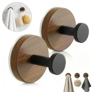 2 PCS Suction Cup Wooden Hook,Farmhouse Decorative Dark Walnut Towel Hooks,Heavy Duty,Waterproof & Rustproof,Removable Without Drilling,Wall Hook,Towel Hook, Shower Hook,for Bathroom,Kitchen,Towel,Coat