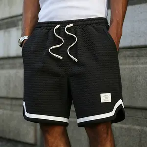 1-pack men’s waffle knit shorts with contrast piping and drawstring waist, casual athletic street-style shorts, available in sizes S–6XL