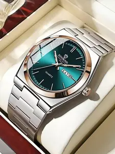 Men's Casual Watch, Luminous Hands, 30m Waterproof, Date Display, Quartz Movement, Stainless Steel Strap, Business & Outdoor Wear