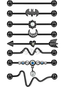 8Pcs 14G Industrial Barbell Earrings Stainless Steel Cartilage Earrings Industrial Body Piercing Jewelry for Women Men