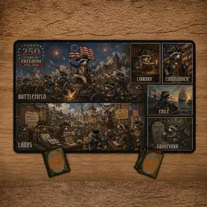 Racoon America 250th Anniversary Magic The Gathering MTG Patriotic Playmat with Zones TCG Gaming Mouse Pad Anime Desk Mat Office