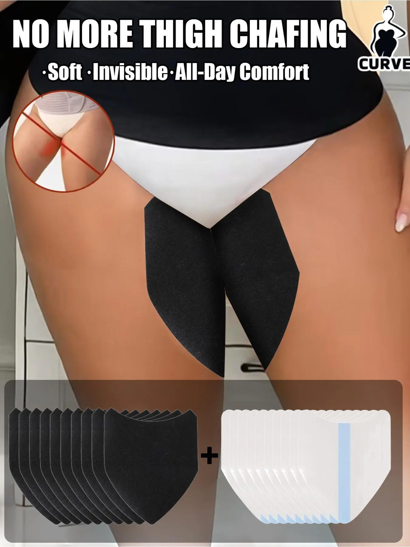Unisex Thigh Anti-Friction Pads, Soft Invisible All-Day Comfort, High Viscosity Easy to Apply, Cuttable Anti-Chafe Sticker for Multi-Scenario Use, Chafing Relief