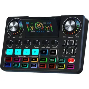 F668 Beginners Gaming Audio Mixer OTG 3D Folding Screen Console PC Digital Sound Card for Streaming Podcasting Voice Changer Computer Recording Game Voice Mobile Phone Live Sound Board Live Sound Cards