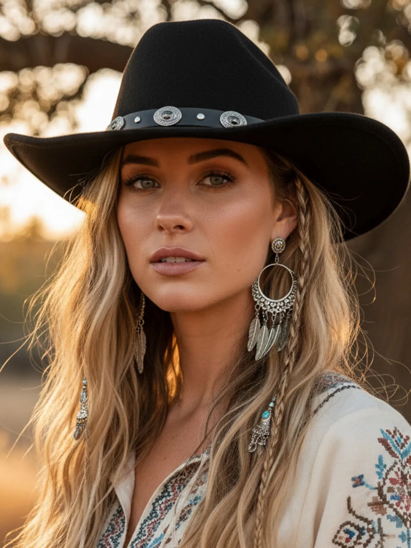 Bohemian Western Cowboy Hat, Elegant Stud Decoration, Punk Versatile Style, Plain Wide Brim Sun Hat, Outdoor Hats, Stylish Hat, Perfect for Weddings, Parties, Holidays