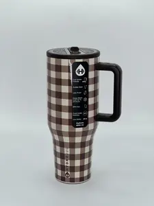 HydroJug 40oz brown checkered insulated cup with a leak-proof lid is reusable and perfect for coffee, iced drinks, car use, and office drinks. It's a stylish bottle that's car cup holder friendly. water Drinkware Flasks Tumbler Mug Bottled Portable outdoo