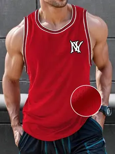 Men's Sporty Outdoor Basketball Style College Sports Vest, Athletic Style Activewear, Simple Print Round Neck Sleeveless Shoulder Pad, Casual Daily Wear, Gym Athletic Clothes