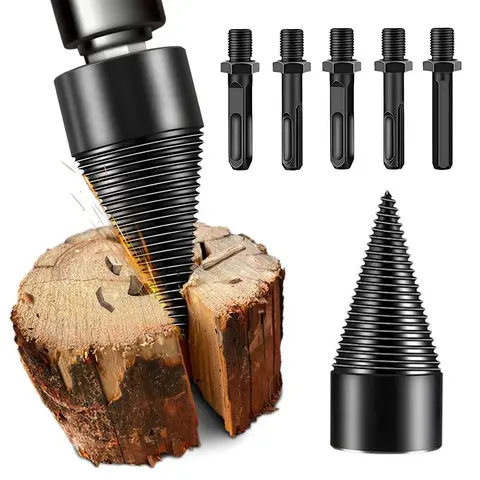 Carbon Steel High-Strength Firewood Splitting Bit Set - 32mm Drill Bit, 5 Shanks (Round, Hex, Square), Detachable Screwdriver, Effortless Splitting for Fireplace, Camping, Impact Drills