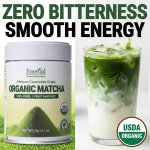 Emerail Organic Ceremonial Grade Matcha Green Tea Powder | ZERO Bitterness, Coffee Alternative for Smooth Energy & Focus | USDA Certified, Gut Health, Debloat & Metabolism Support | Rich in L-Theanine, No Jitters for Iced Lattes
