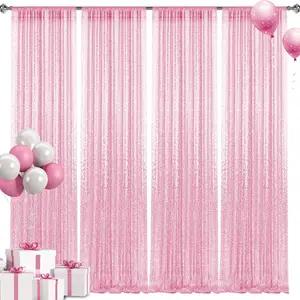 Pink Sequin Backdrop Drapes 4 Panels 2FTx8FT Glitter Backdrop Curtains for Wedding Party Stage Decorations Shiny Sequin Photography Background Decorative Banner