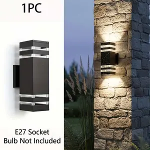 Modern Outdoor Wall Light, Square LED Up-Down Lamp, Ip44 Waterproof, E27 Base, Ideal for House Porch Garage, Single Pack, Outdoor Lighting Modern, Outdoor Lights Lamps