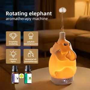 Elephant Rotating Jellyfish Aroma Diffuser Humidifier with Timer Function, Silent Seven-Color Ambient Light, Includes Essential Oil, Multifunctional Product for Bedroom/Office, Gift for Women