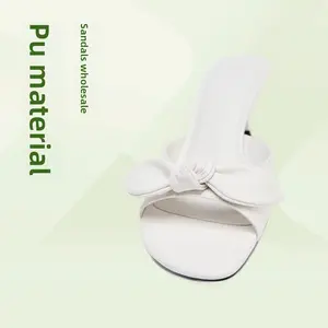 2025 Women’s White Bow Heeled Slides – Plus Size Dressy Mule Sandals |   Elegant Wide-Width Slippers |   Versatile High-Heel Open-Toe Sandals