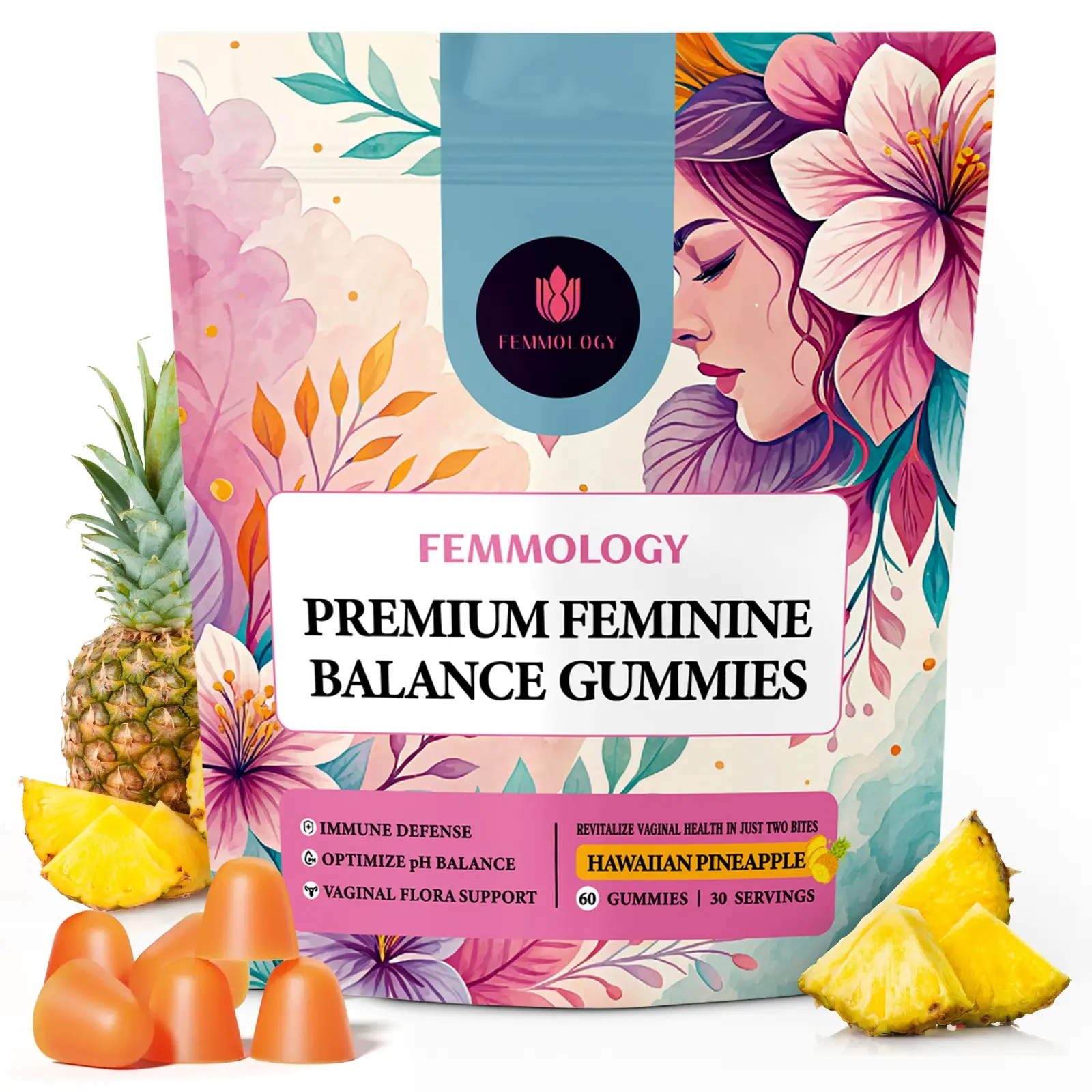 ANCIENT CROWN Premium Feminine Balance Gummies Edible – Hawaiian Pineapple Fruit improve formula Gummies for Daily Wellness Fitness (D) women vitamins Organic