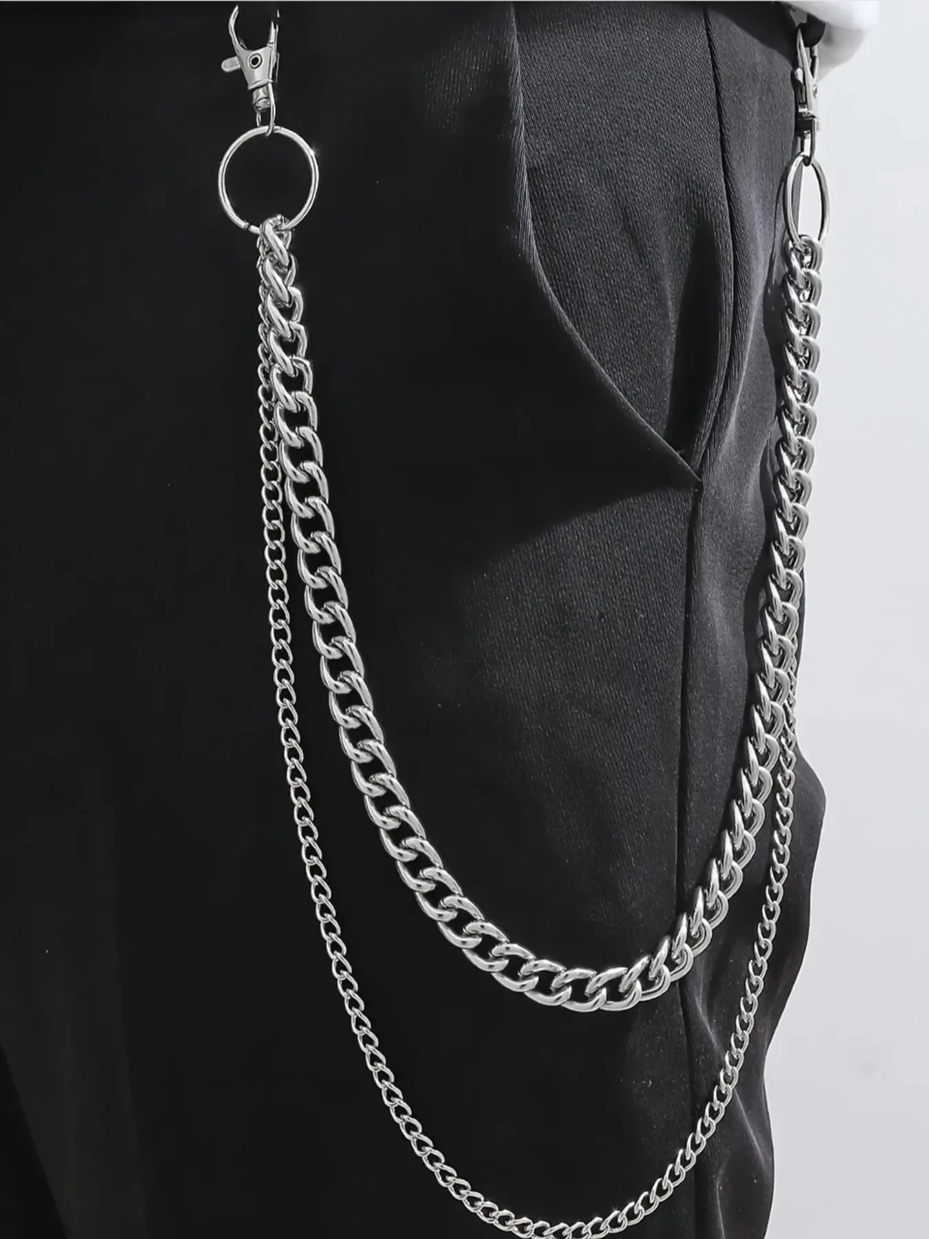 Unisex Silver Color Metal Pants Chain, Dual Layer Accessory for Jeans, Casual Style, Perfect for Teens, All Seasons Wear