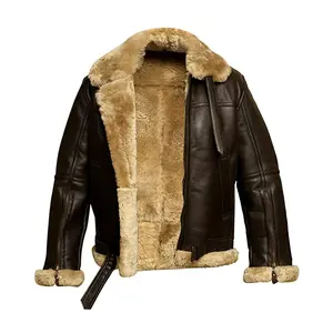 MotorCycleJackets Men's RAF Aviator Brown B3 Bomber Genuine Sheepskin Leather Jacket