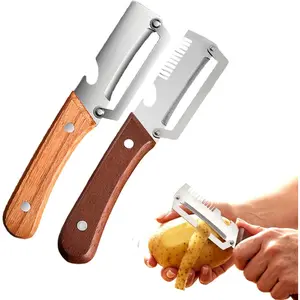 Multi-Functional Vegetable Peeler for Kitchen, Kitchenware, Ultra-Sharp Stainless Steel Blade with Wooden Handle and Bottle Opener, For Vegetables or Fruits that Need to Be Peeled (Set-2)