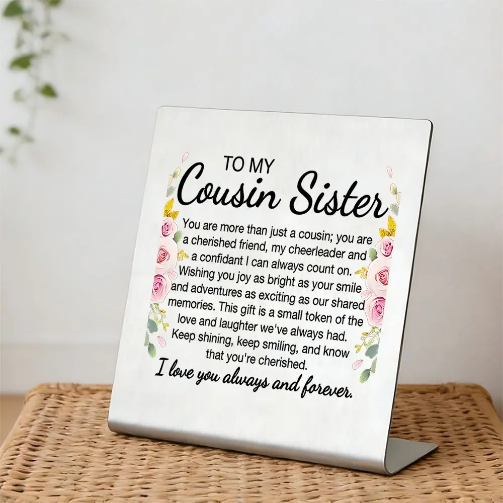 Stainless Steel Keepsake Plaque, Decorative, Perfect Gift for Cousins & Sisters, Ideal for Birthdays & Christmas Celebrations, Unique Design, Personalized Decor, Custom Plaque, Home Decor Gifts