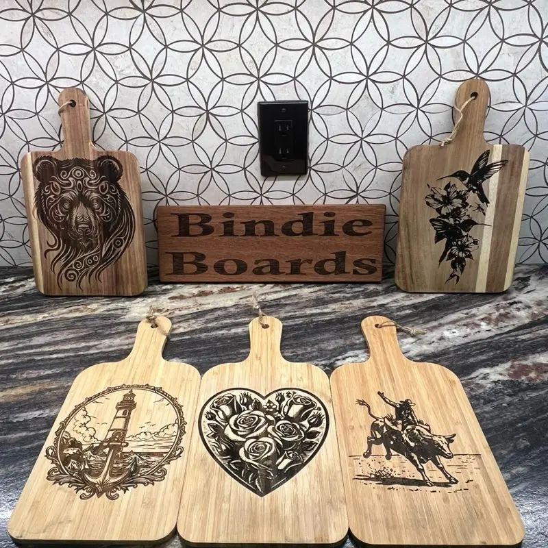 Bindie Boards Laser Engraved Cutting Boards with Unique Designs - Bear, Floral, Heart, Lighthouse & Horse Patterns
