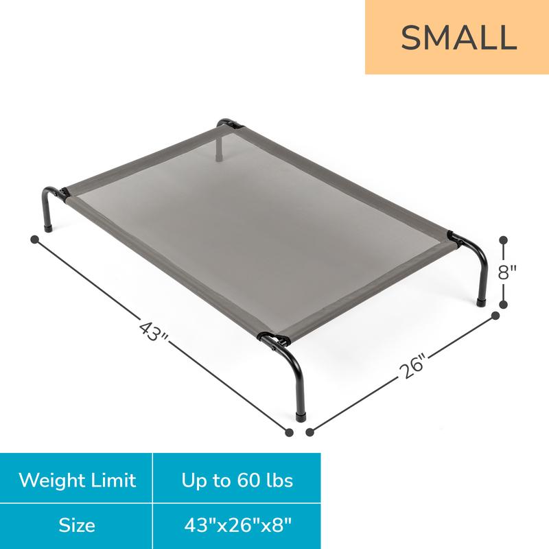 Elevated Pet Bed 43"D x 26"W x 8"H Gray Cooling Design for Year-Round Use with Joint-Relief Comfort Durable Frame & Recyclable Textilene Mesh