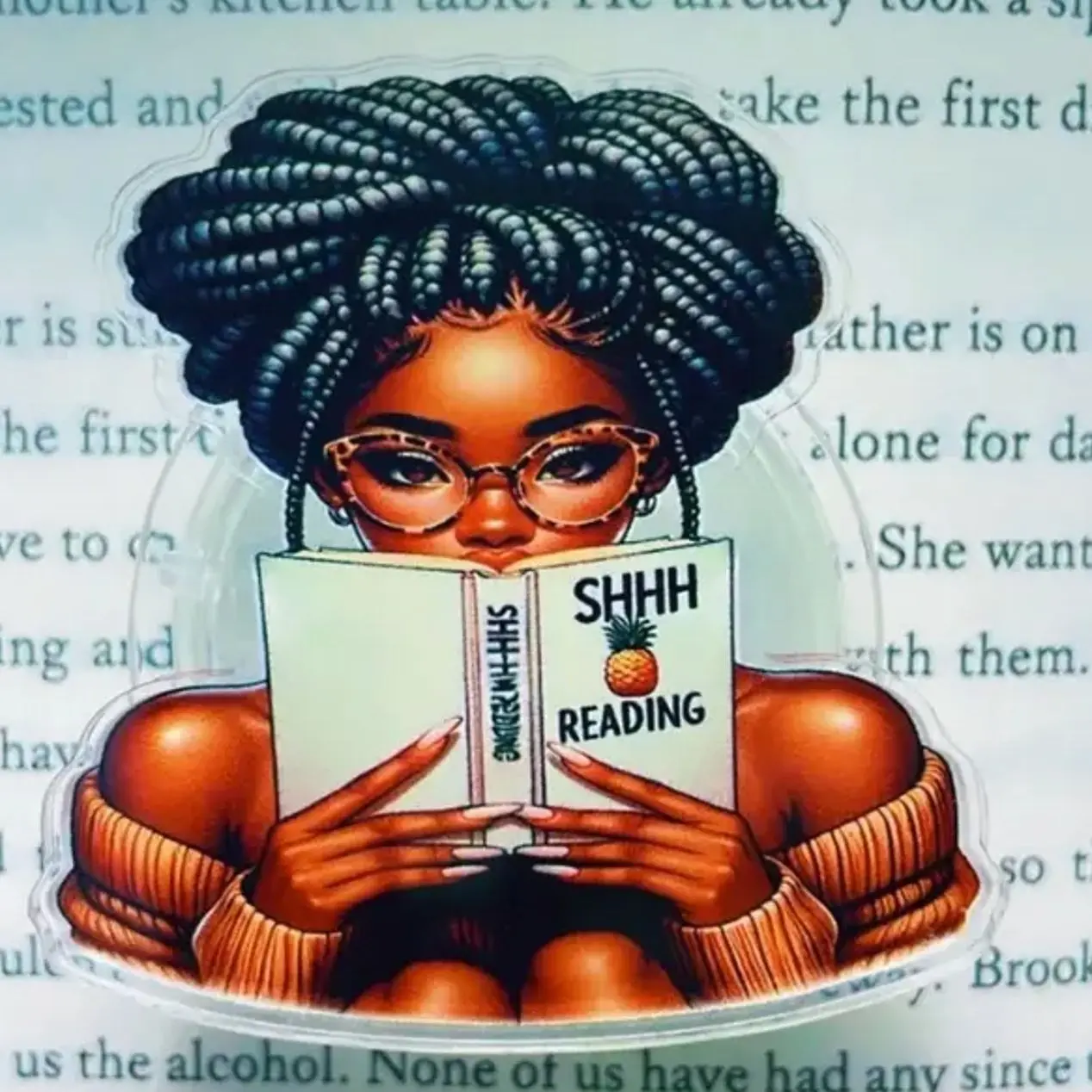 Booklist Girl Shhh I’m Reading Phone Holder Grip, Books Lover Phone Holder Accessories, Phone Holder For Her, Beautiful Melanin Girl With Book