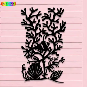 1pc Minimalist Coral with Fish & Seashell Metal Wall Art, Minimalist Coral with Fish & Seashell Statue Mural, Iron Craft, Perfect for Living Room, Garden, Zoo Corner Decor, Silhouette Wall Decor,Christmas Decor, Ideal Gift for Nature Lovers