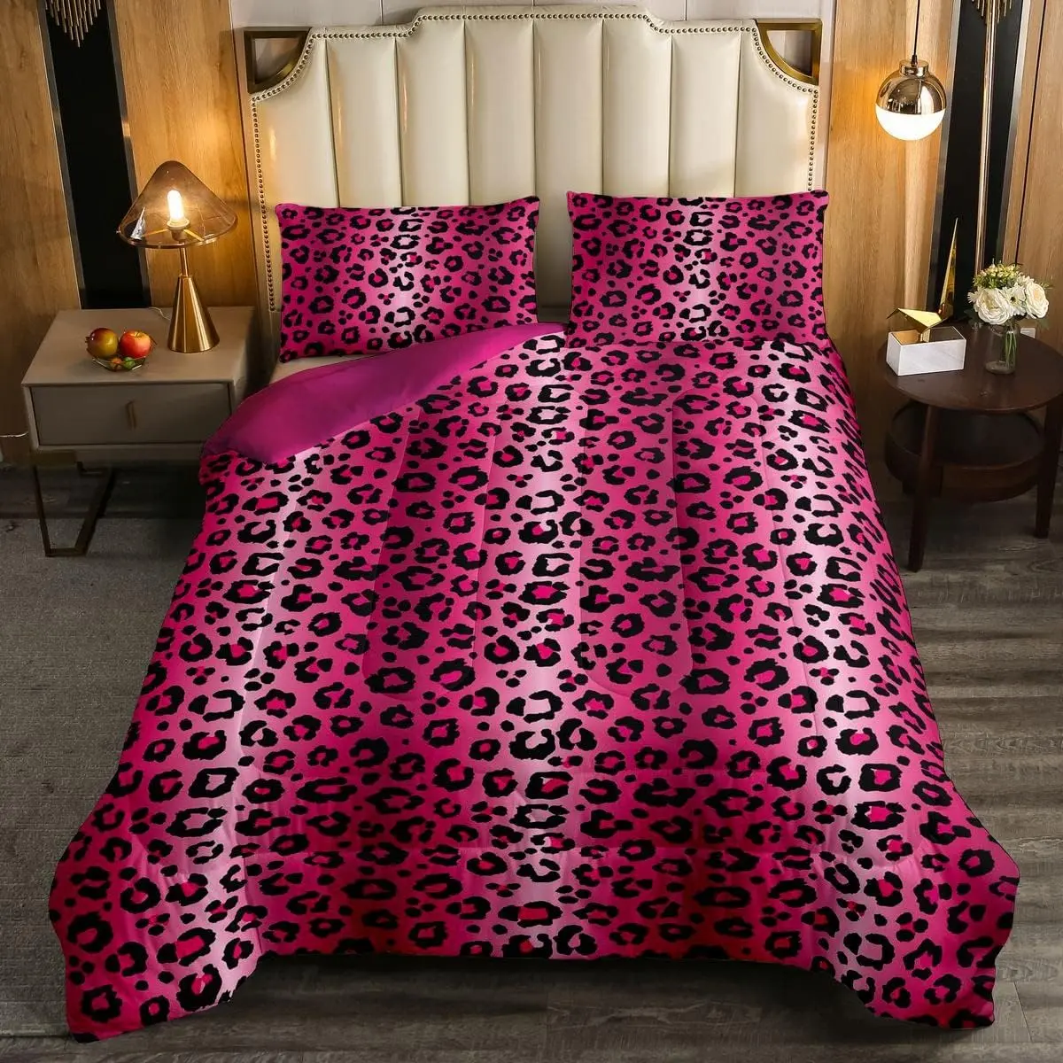 Feelyou Leopard Print Decorative Duvet Set - Ultra-Soft Luxury Bedding Quilt Set, Pink Red Black African Wildlife Themed for Women's Bedroom, Bed Set