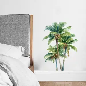 Summer Large Coconut Tree Palm Tree Beach Landscape Wall Stickers, Realistic Coconut Tree Wall Decal, Easy Peel & Stick, Removable Decor