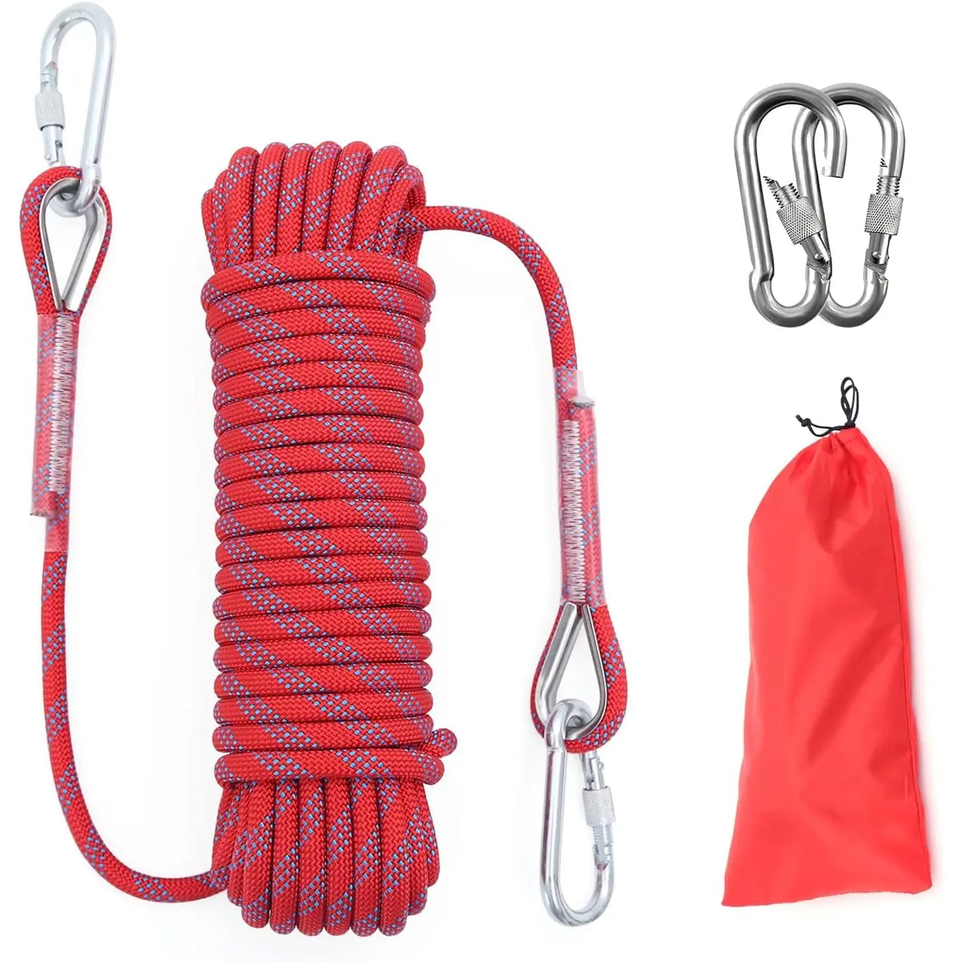 10mm/12mm Climbing Rope, Outdoor Static Rock Climbing Rope, Tree Climbing Rappelling Rope, Escape Nylon Rope, Ice Climbing Equipment Fire Rescue Parachute Rope with 2 Steel Hooks